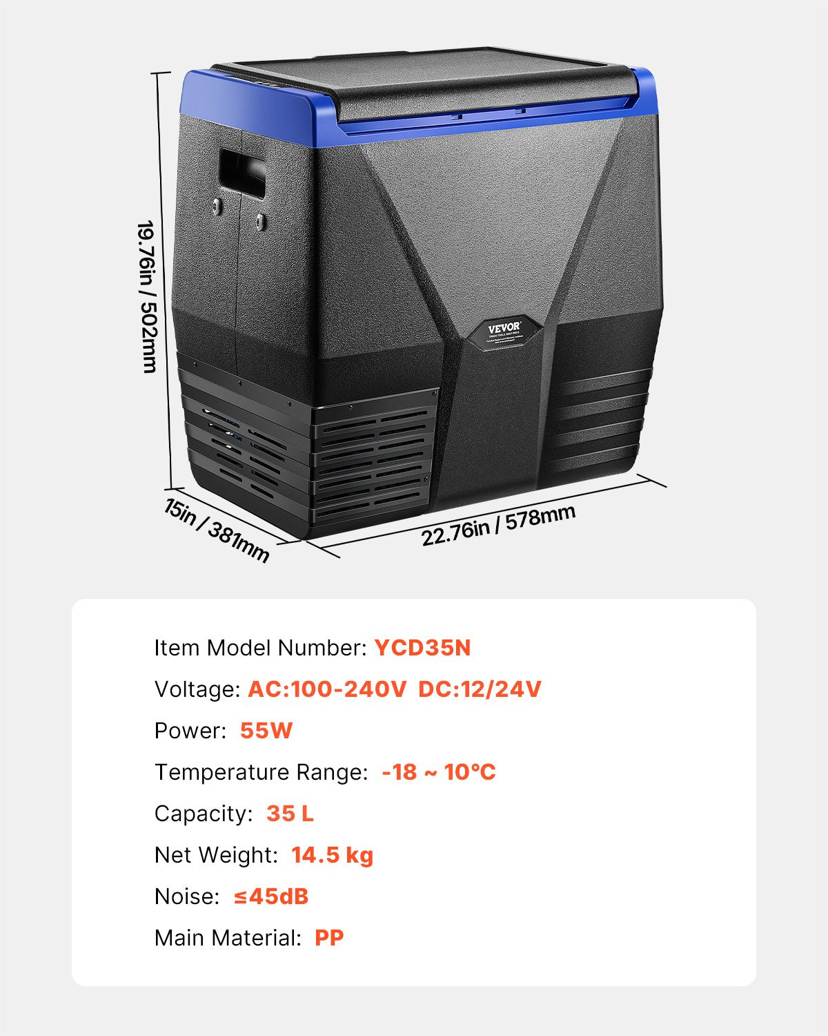 VEVOR 35L Portable Car Fridge Freezer