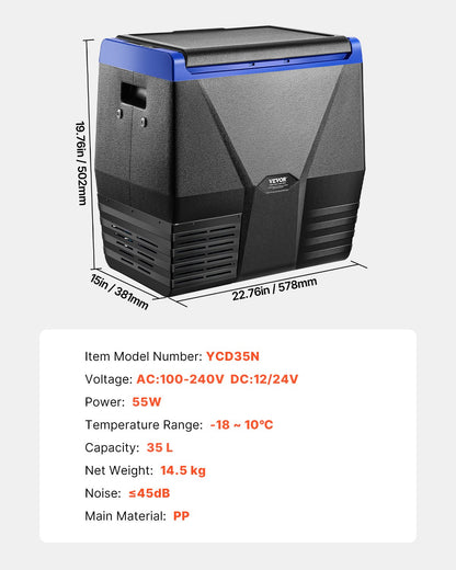 VEVOR 35L Portable Car Fridge Freezer