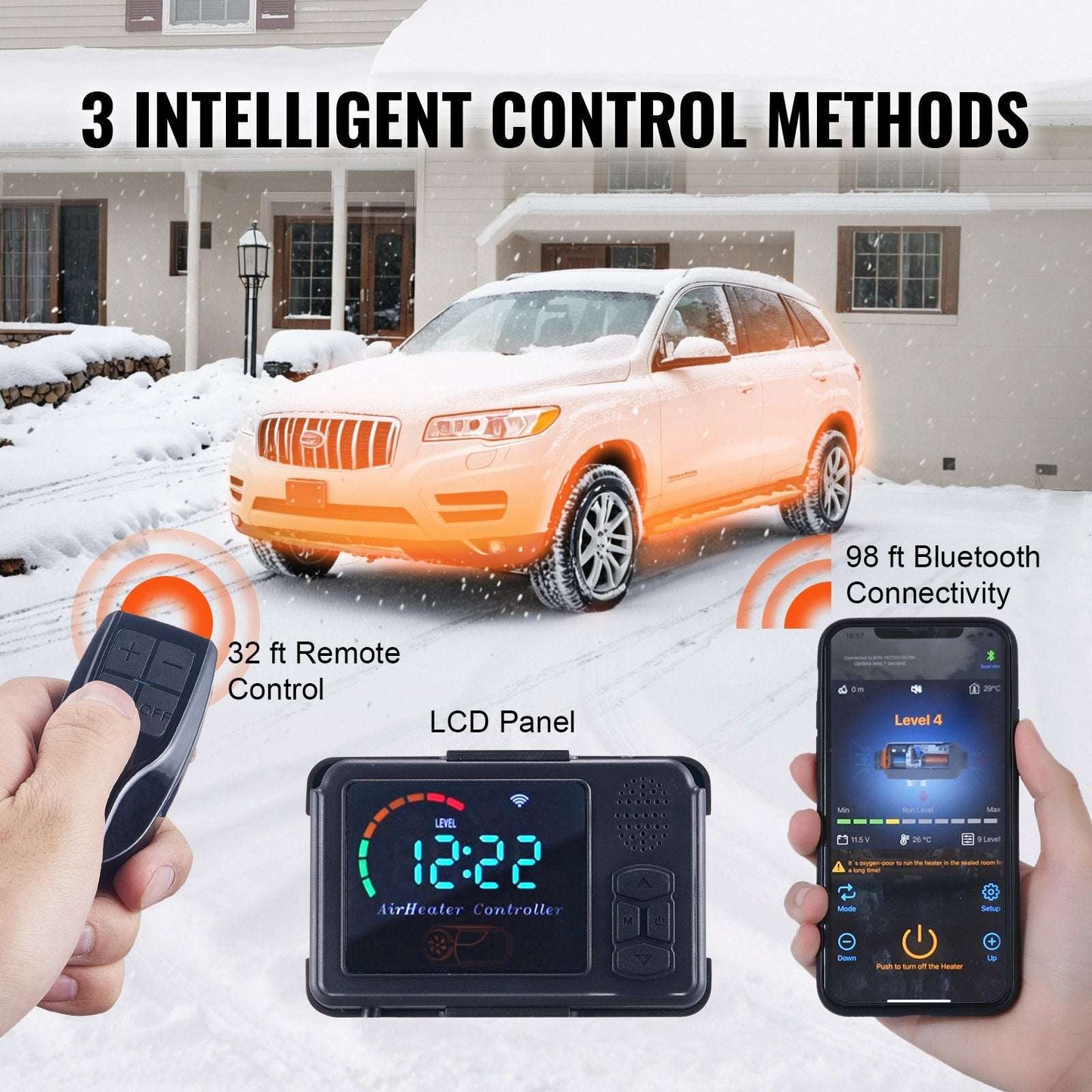 8 KW Diesel Air Heater, Bluetooth App Control All-on-one Diesel Heater with Automatic Altitude Adjustment, Remote Control and LCD, Portable Parking Heater for Home RV Trailer Camper Van Boat
