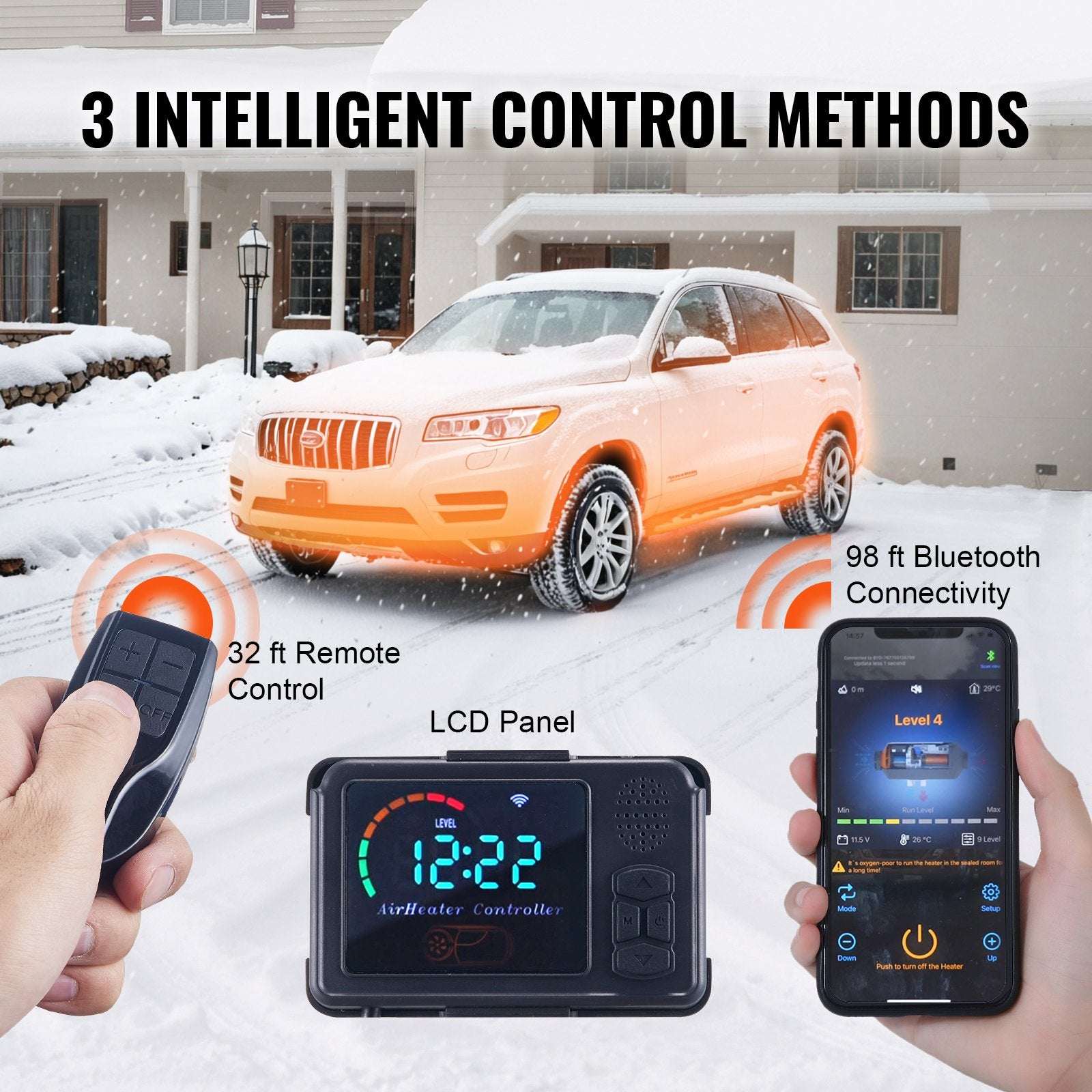 8 KW Diesel Air Heater, Bluetooth App Control All-on-one Diesel Heater with Automatic Altitude Adjustment, Remote Control and LCD, Portable Parking Heater for Home RV Trailer Camper Van Boat