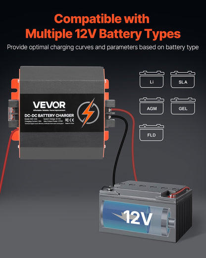 VEVOR 12V 30A DC to DC Charger Battery Charger 375W for Lead-Acid Lithium AGM