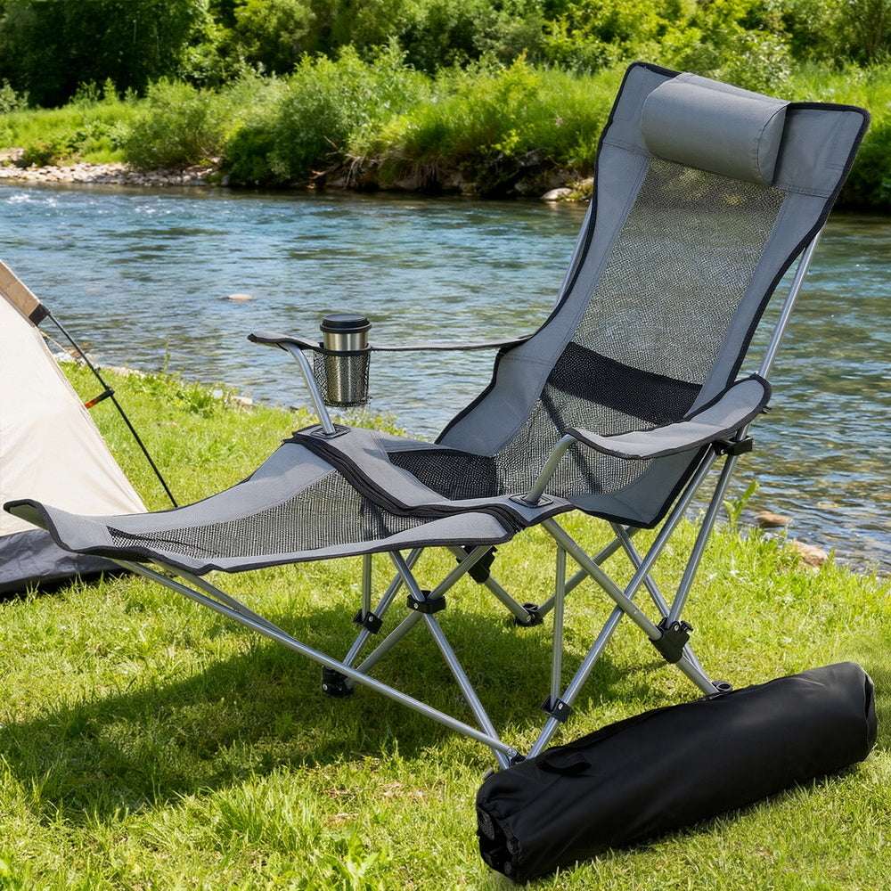 Weisshorn Camping Chair Adjustable Reclining Portable Outdoor Folding Chair Grey