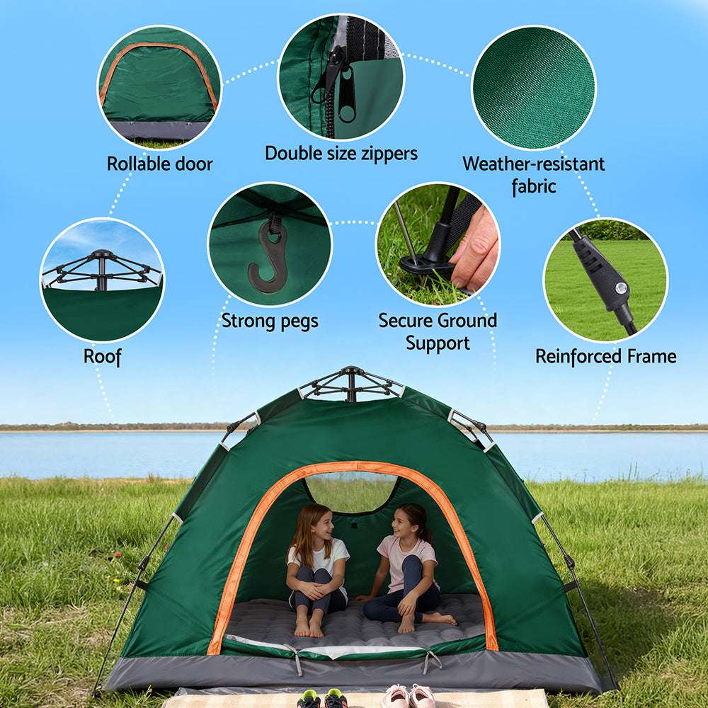 Weisshorn Camping Tent Instant Tent Pop up 2 Person Outdoor Hiking Tents Hiking Green