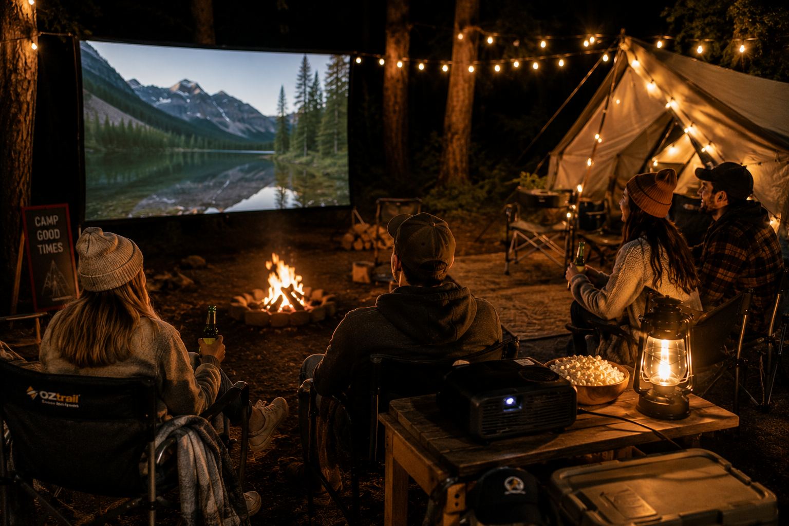 Outdoor projector screen for camping trips, backyard movie nights and portable entertainment