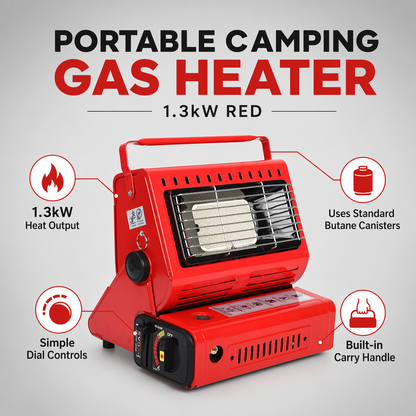 Portable Camping Gas Heater – (1.3kW Red)