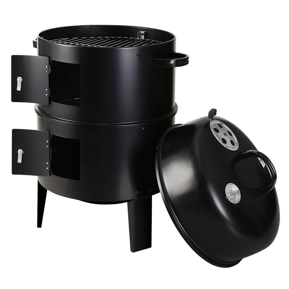 Grillz 3-in-1 Charcoal BBQ Smoker - Black - Just Camp | Best Value Outdoor & Camping Store in Australia