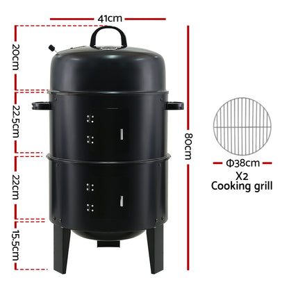 Grillz 3-in-1 Charcoal BBQ Smoker - Black - Just Camp | Best Value Outdoor & Camping Store in Australia