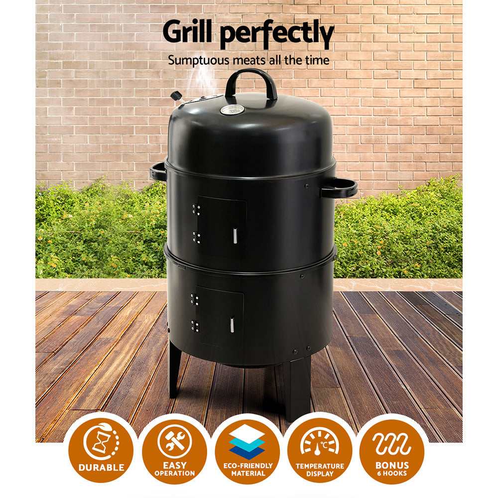 Grillz 3-in-1 Charcoal BBQ Smoker - Black - Just Camp | Best Value Outdoor & Camping Store in Australia