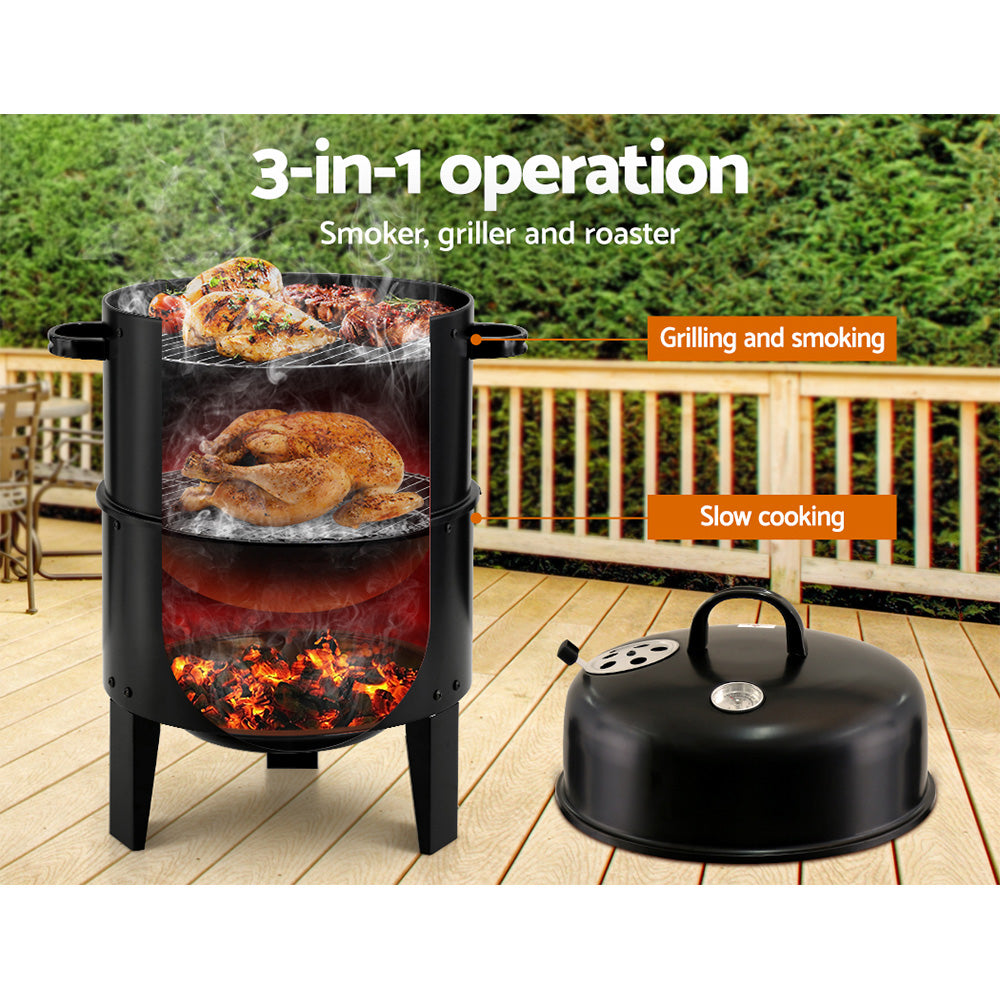 Grillz 3-in-1 Charcoal BBQ Smoker - Black - Just Camp | Best Value Outdoor & Camping Store in Australia