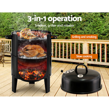 Grillz 3-in-1 Charcoal BBQ Smoker - Black - Just Camp | Best Value Outdoor & Camping Store in Australia