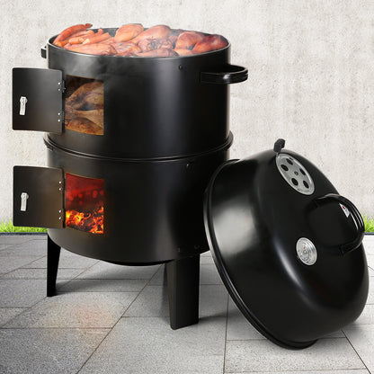 Grillz 3-in-1 Charcoal BBQ Smoker - Black - Just Camp | Best Value Outdoor & Camping Store in Australia