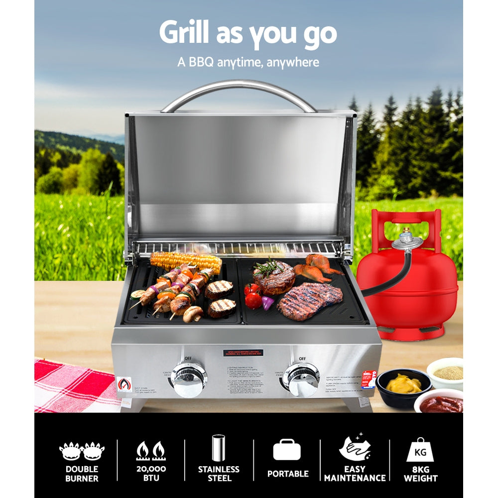 Grillz Portable Gas BBQ LPG Oven Camping Cooker Grill 2 Burners Stove Outdoor - Just Camp | Best Value Outdoor & Camping Store in Australia