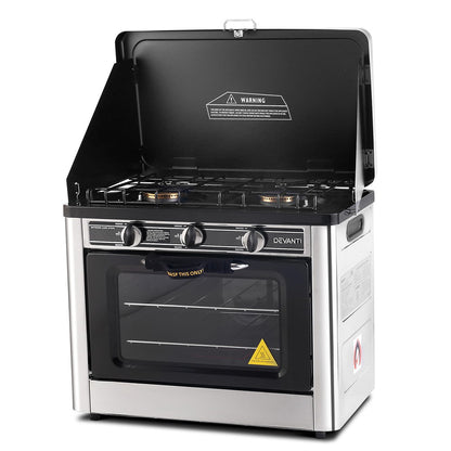 Devanti 3 Burner Portable Oven - Silver & Black - Just Camp | Best Value Outdoor & Camping Store in Australia