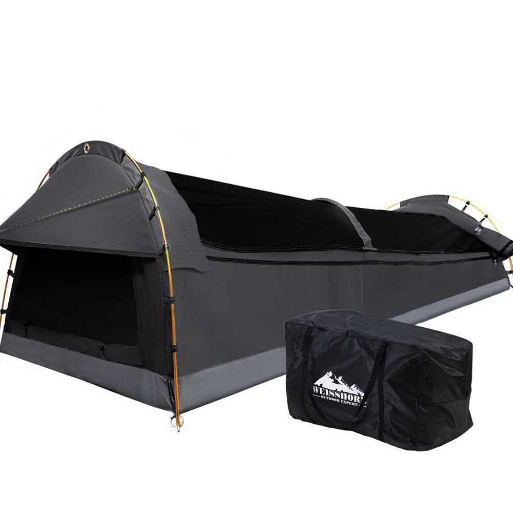 Weisshorn Double Swag Camping Swags Deluxe Canvas Tent Dark Grey - Just Camp | Best Value Outdoor & Camping Store in Australia