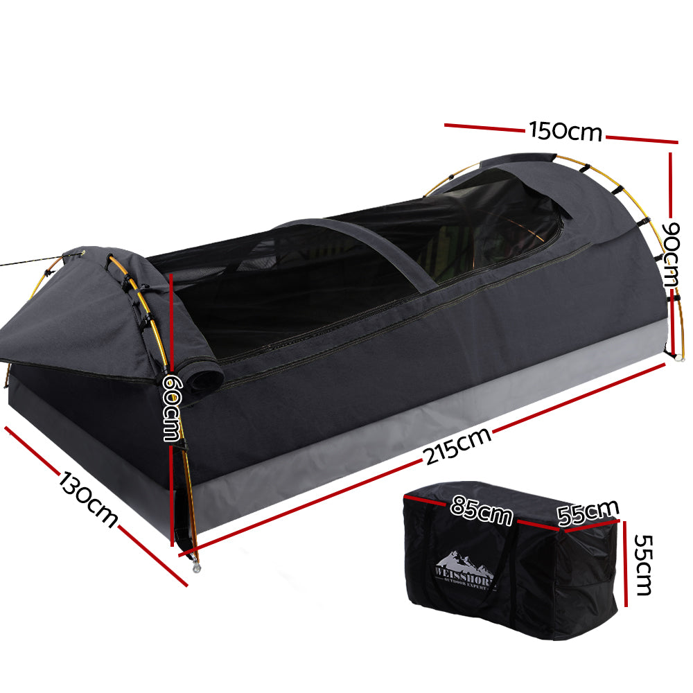 Weisshorn Double Swag Camping Swags Deluxe Canvas Tent Dark Grey - Just Camp | Best Value Outdoor & Camping Store in Australia