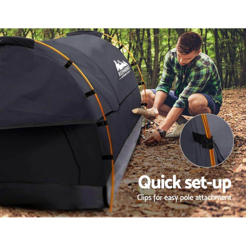 Weisshorn Double Swag Camping Swags Deluxe Canvas Tent Dark Grey - Just Camp | Best Value Outdoor & Camping Store in Australia