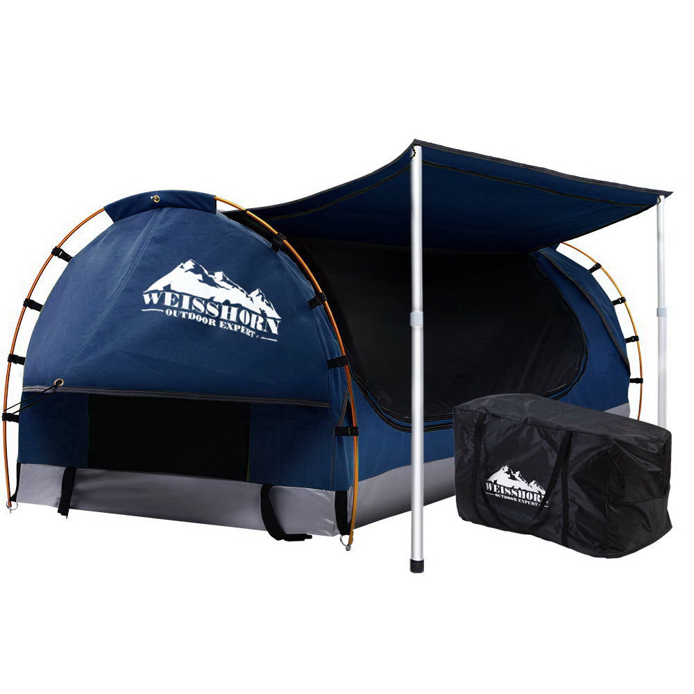 Weisshorn Double Swag Camping Swags Canvas Free Standing Dome Tent Dark Blue - Just Camp | Best Value Outdoor & Camping Store in Australia