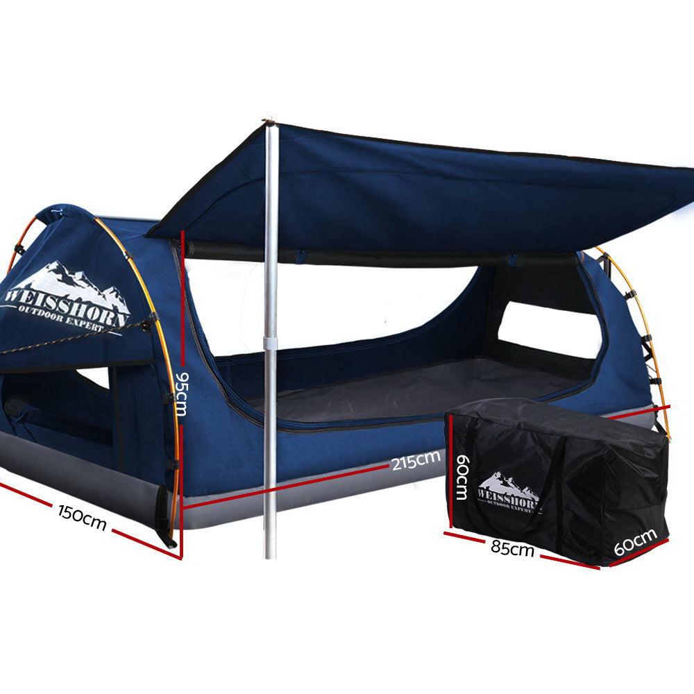 Weisshorn Double Swag Camping Swags Canvas Free Standing Dome Tent Dark Blue - Just Camp | Best Value Outdoor & Camping Store in Australia