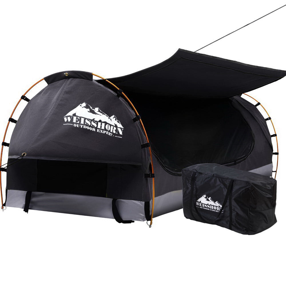 Weisshorn Swag King Single Camping Swags Canvas Free Standing Tent Dome Grey - Just Camp | Best Value Outdoor & Camping Store in Australia