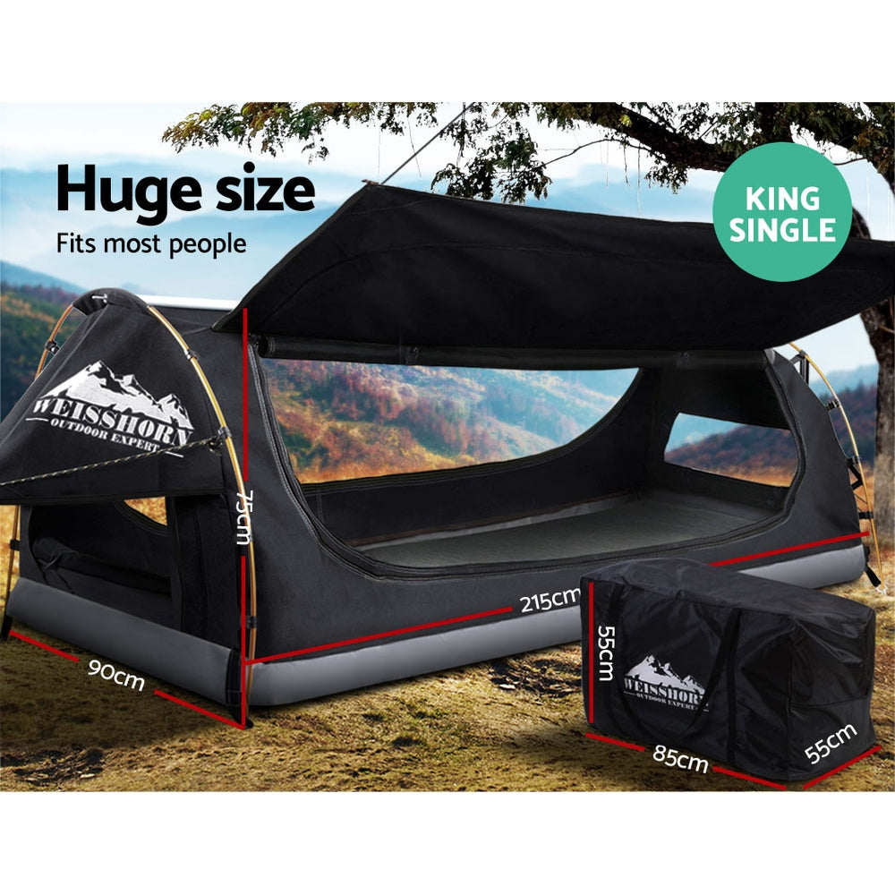 Weisshorn Swag King Single Camping Swags Canvas Free Standing Tent Dome Grey - Just Camp | Best Value Outdoor & Camping Store in Australia