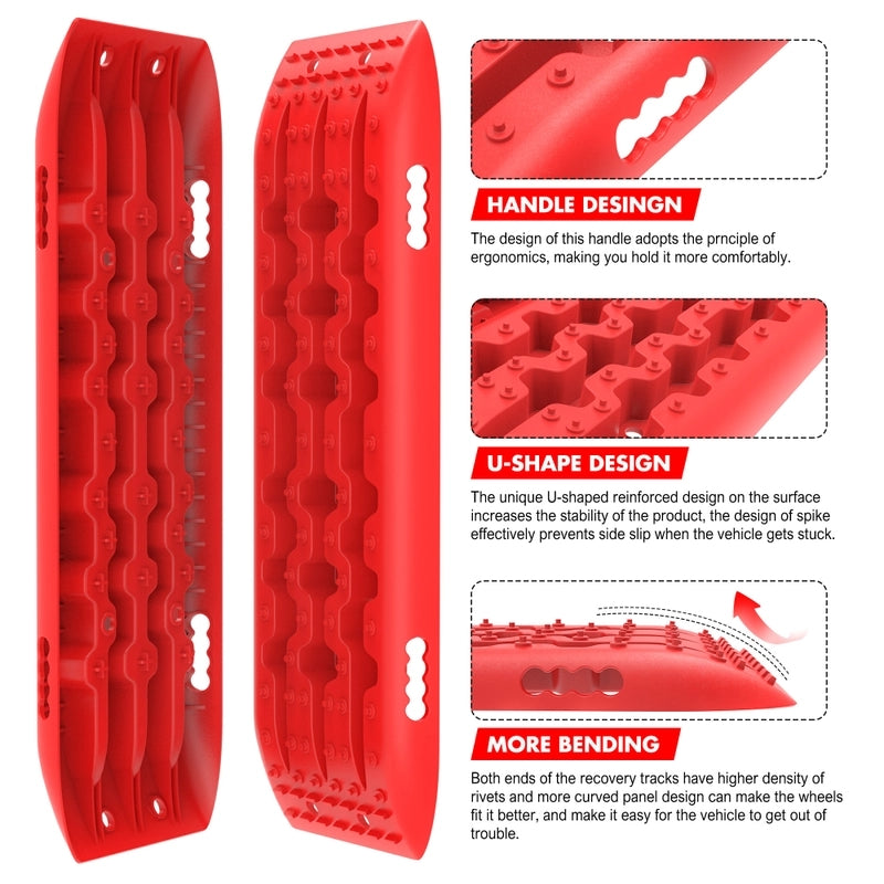 X-BULL KIT2 Recovery tracks 6pcs Board Traction Sand trucks strap mounting 4x4 Sand Snow Car red - Just Camp | Best Value Outdoor & Camping Store in Australia