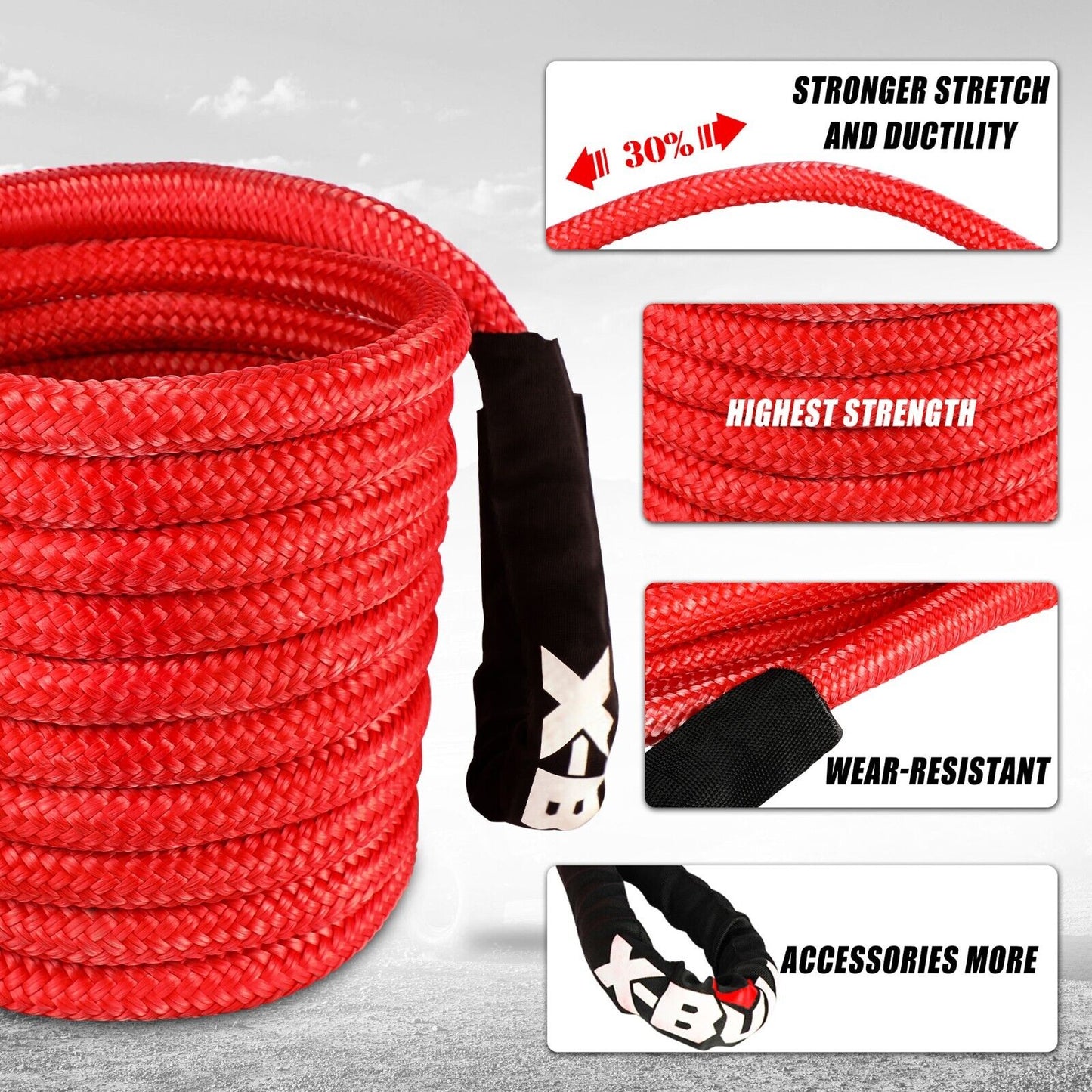 X-BULL Kinetic Rope 25mm x 9m Snatch Strap Recovery Kit Dyneema Tow Winch - Just Camp | Best Value Outdoor & Camping Store in Australia