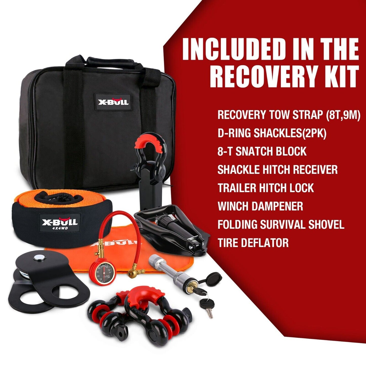 X-BULL Winch Recovery Kit 13PCS Recovery tracks /Snatch Strap Off Road 4X4 - Just Camp | Best Value Outdoor & Camping Store in Australia