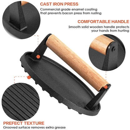 Heavy Duty Round Cast Iron Grill Burger Press Pre-Seasoned Steak Griddle BBQ Grilling - Just Camp | Best Value Outdoor & Camping Store in Australia