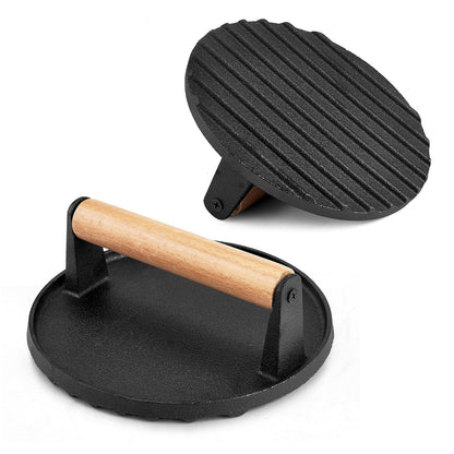 Heavy Duty Round Cast Iron Grill Burger Press Pre-Seasoned Steak Griddle BBQ Grilling - Just Camp | Best Value Outdoor & Camping Store in Australia