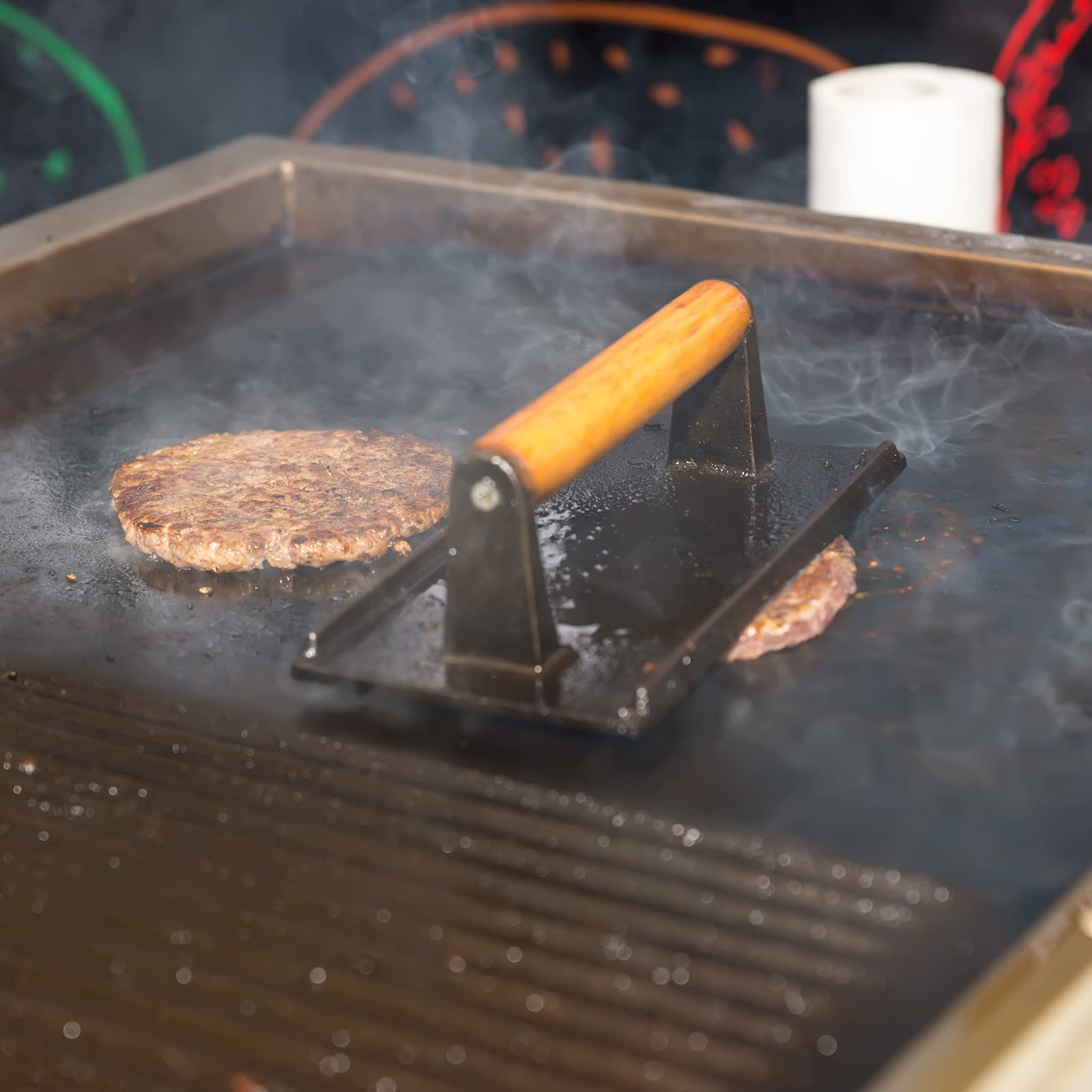 Heavy Duty Rectangular Cast Iron Grill Burger Press Pre-Seasoned Steak Griddle BBQ Grilling - Just Camp | Best Value Outdoor & Camping Store in Australia